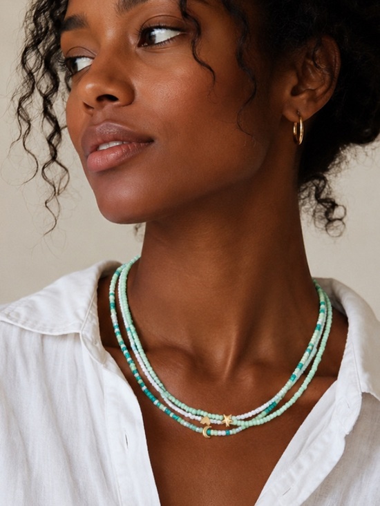 Jewelry - New! Preppy Colorful Green Beaded Necklace Stack Set NWOT 1025
